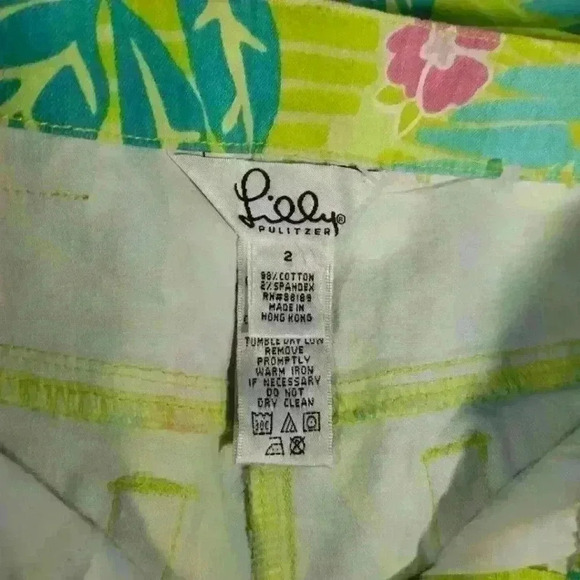 Women's Lilly Pulitzer Wind Chimes Leaf Green Pink Floral Jeans Sz 2 $108 - Picture 5 of 9